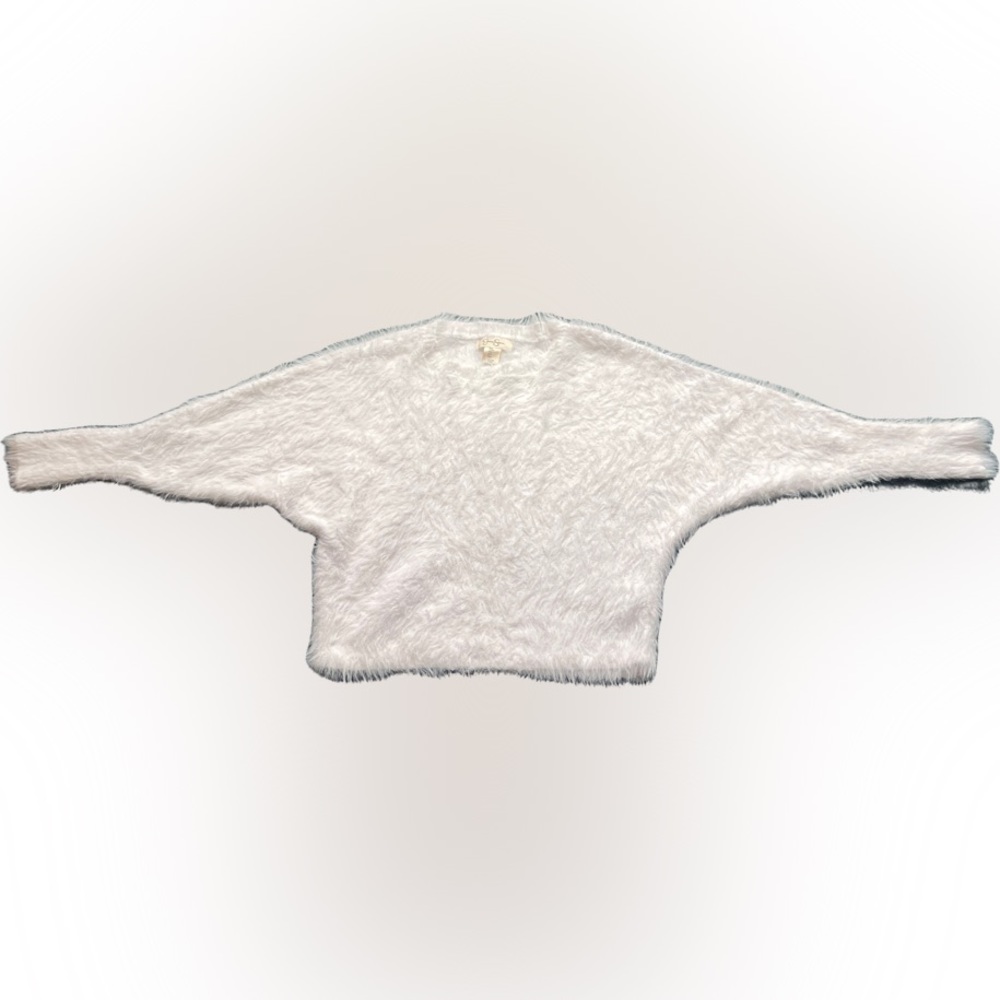 Jessica Simpson white feather snowball boat neck dolman sleeve